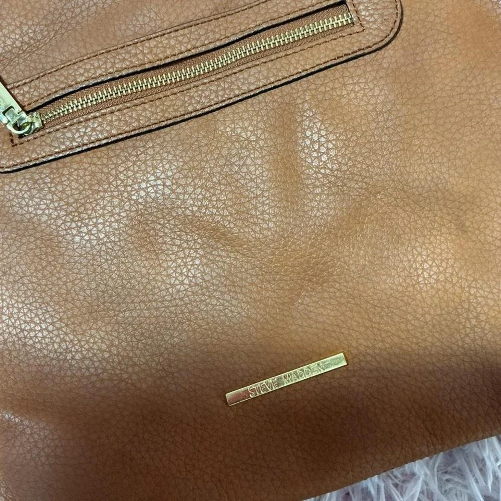 Steve Madden Hobo Bag Brown Faux Leather Shoulder Bag‎ Zip Pocket